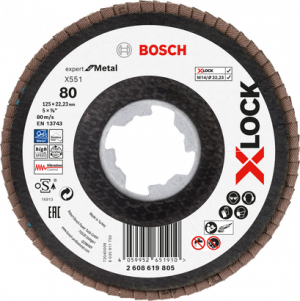 BOSCH X551 EXM Flap Disk X-Lock 80K 125mm Açılı