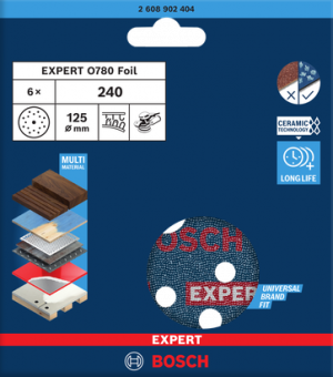 BOSCH EXPERT O780 Foil Zımpara 125mm 240K 6'lı